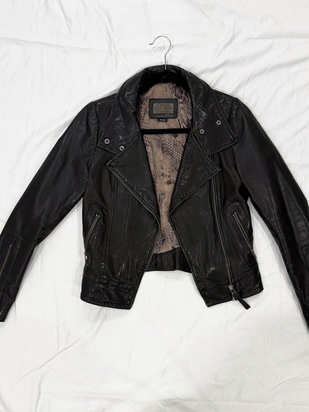 Mackage Black Lambskin Leather Moto Jacket Women's XS Asymmetric Zip Biker